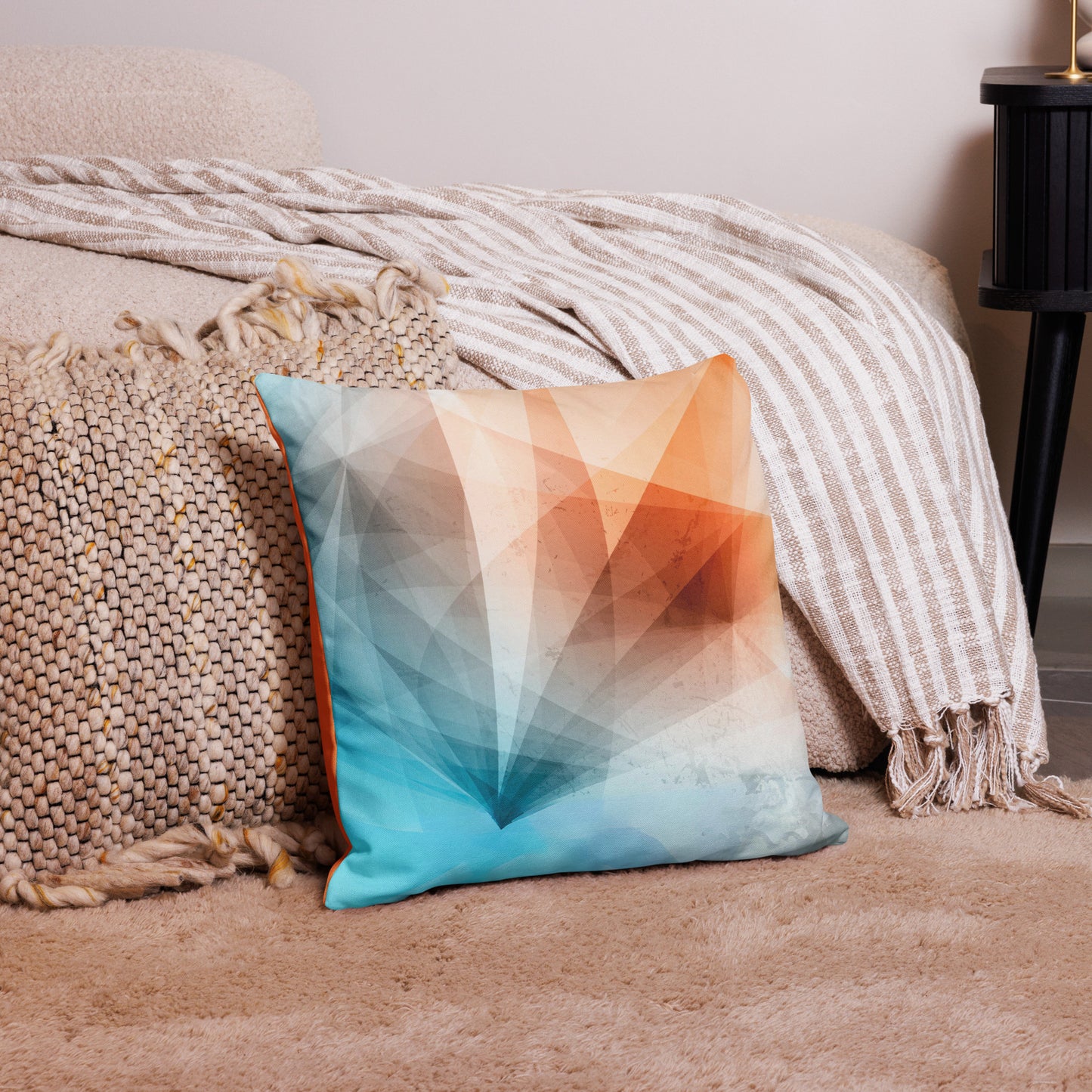 Peach Fuzz & Blue Abstract Premium Pillow: Splash of Luxury