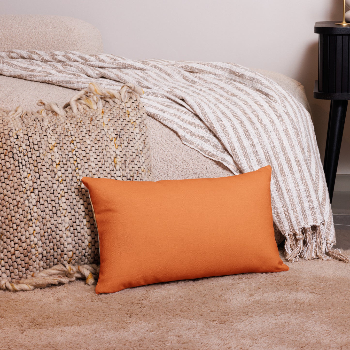 Peach Fuzz & Blue Abstract Premium Pillow: Splash of Luxury