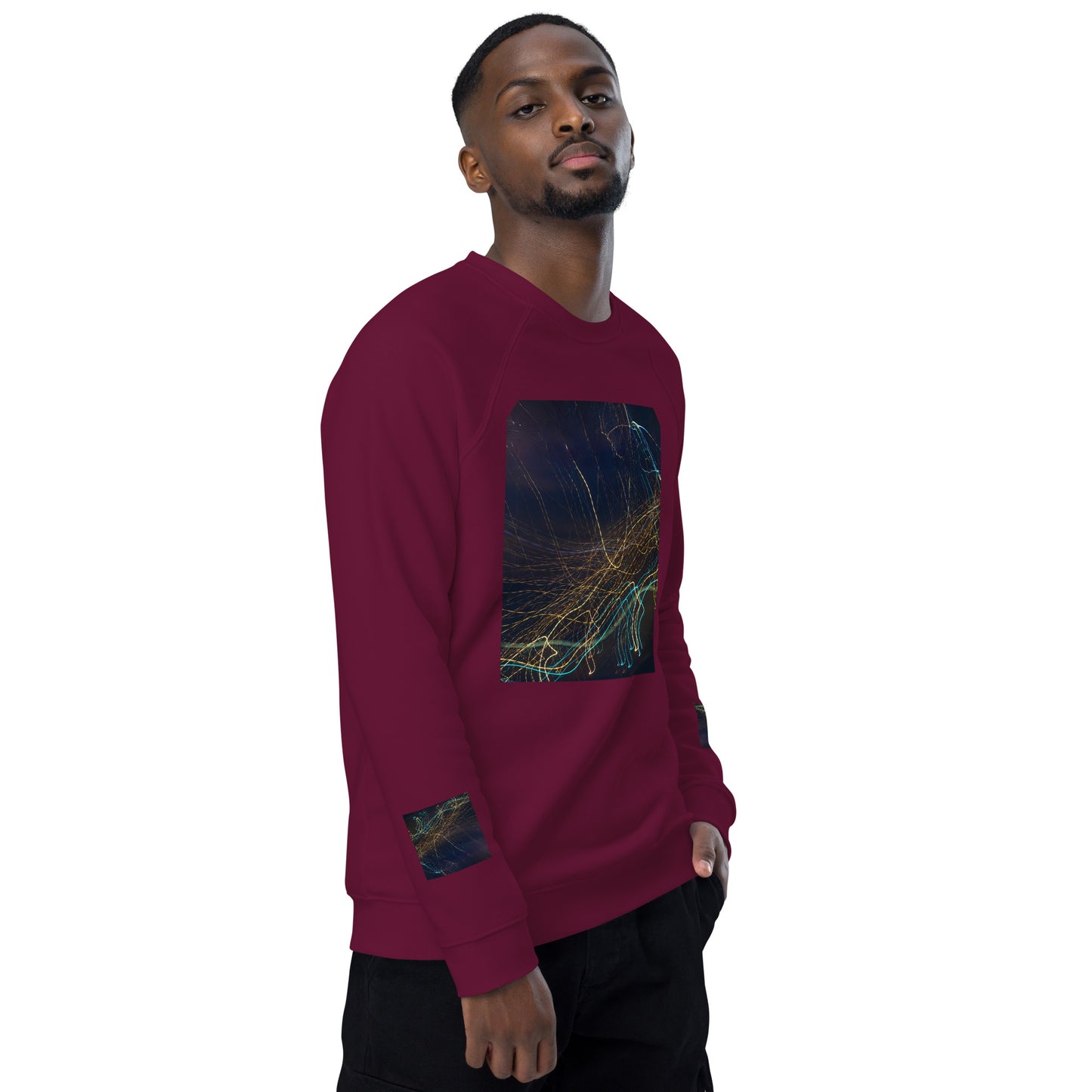 Eco-Chic Unisex Raglan Sweatshirt with Abstract Design - Shop Now!