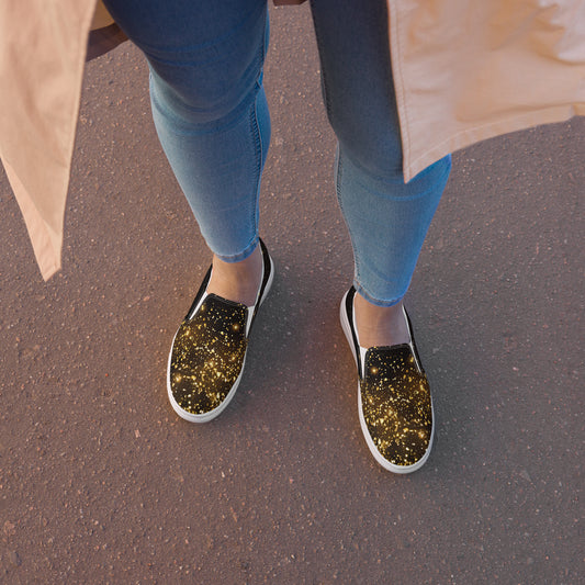 Elevate Your Look with Our Black & Gold Women’s Slip-On Shoes