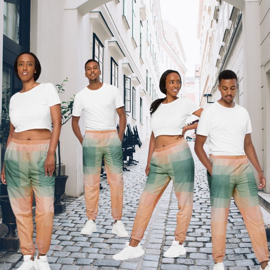 Modern Abstract Streetwear: Green lounge pants for men and women