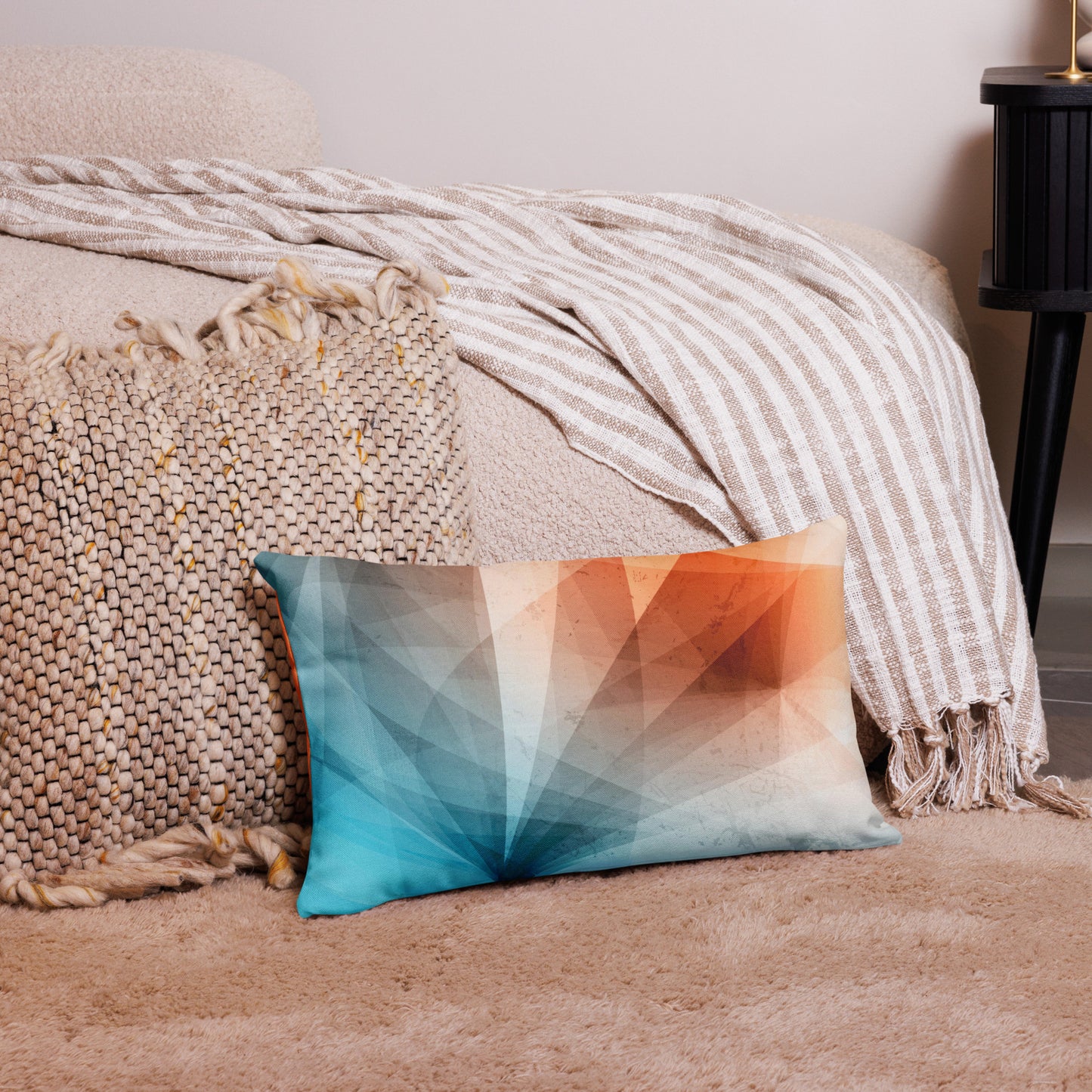 Peach Fuzz & Blue Abstract Premium Pillow: Splash of Luxury