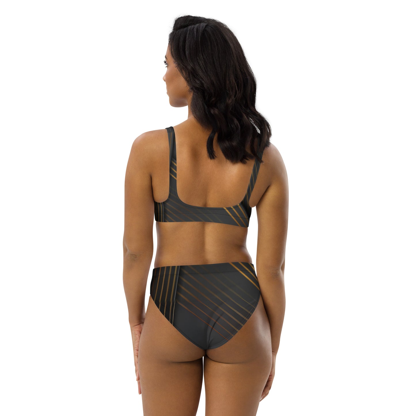 Black & Gold Triangle Print: Summer Must-Have Recycled high-waisted bikini