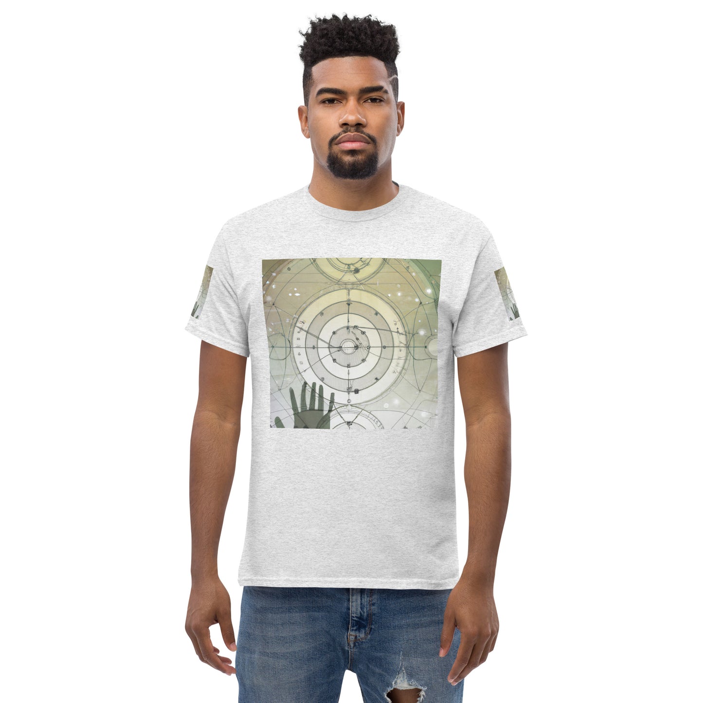 Urban Elegance: Men's Classic Tee with Abstract Balance Print