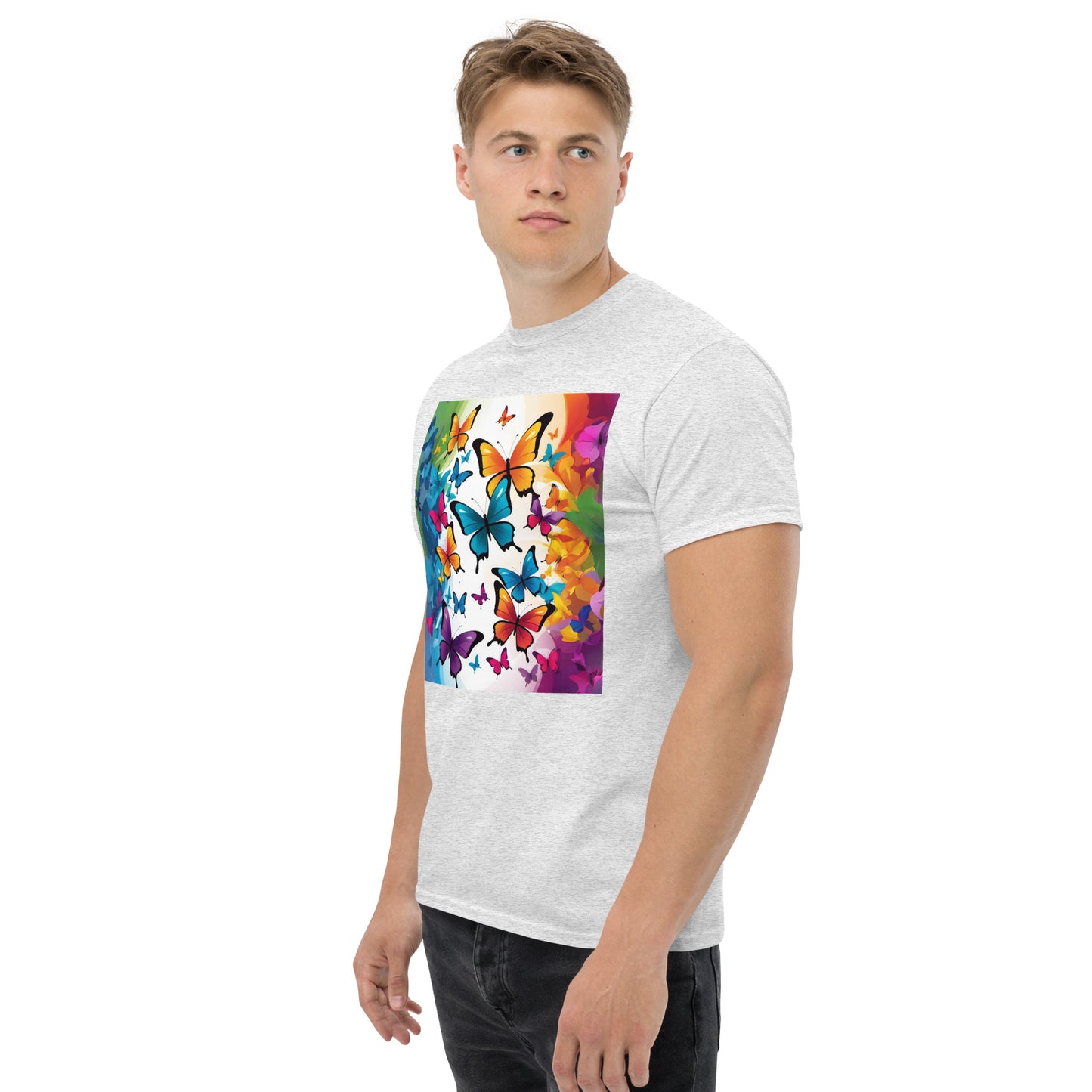 Colorful Butterfly Print Men's Tee - 100% Cotton