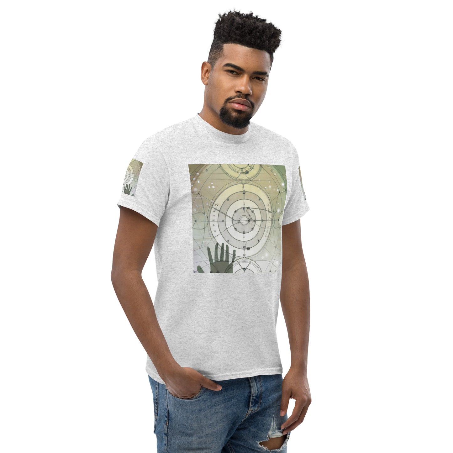 Urban Elegance: Men's Classic Tee with Abstract Balance Print