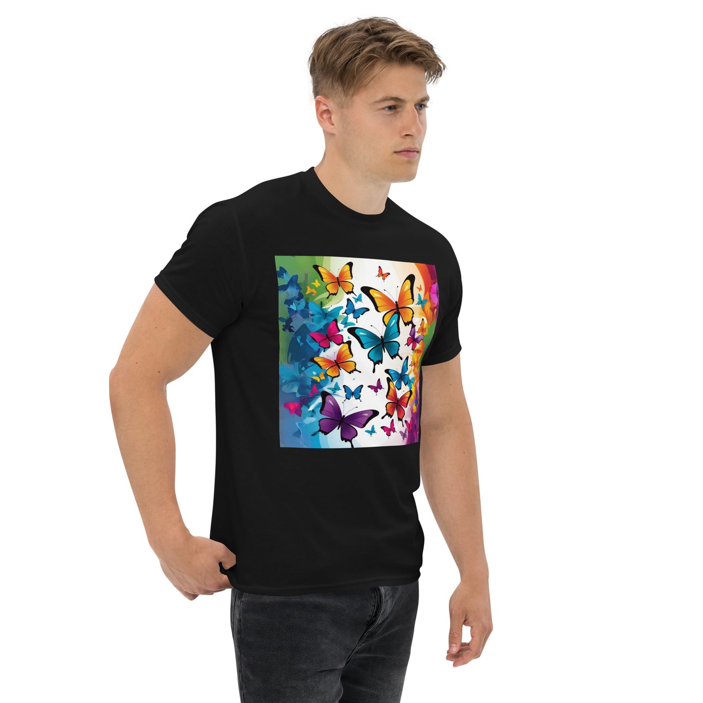 Colorful Butterfly Print Men's Tee - 100% Cotton