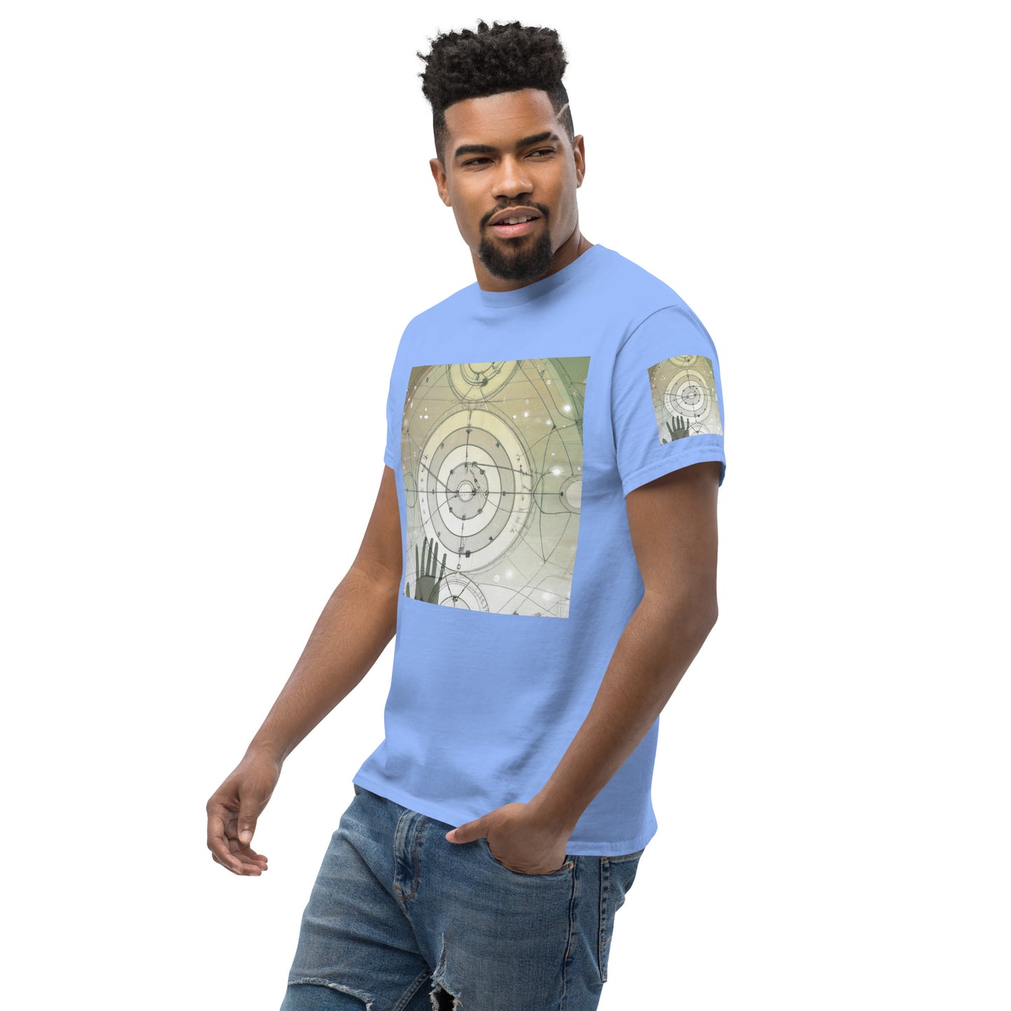 Urban Elegance: Men's Classic Tee with Abstract Balance Print