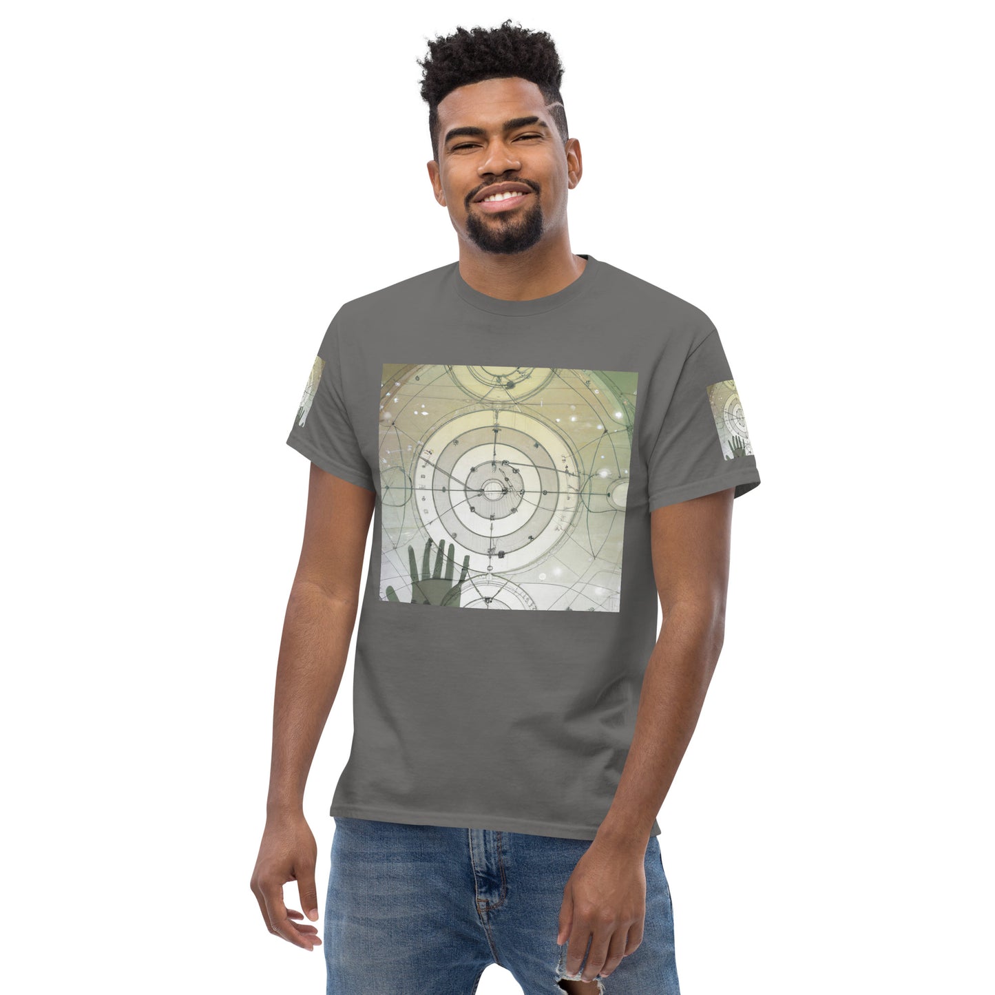 Urban Elegance: Men's Classic Tee with Abstract Balance Print