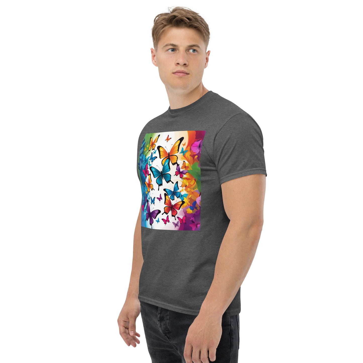 Colorful Butterfly Print Men's Tee - 100% Cotton