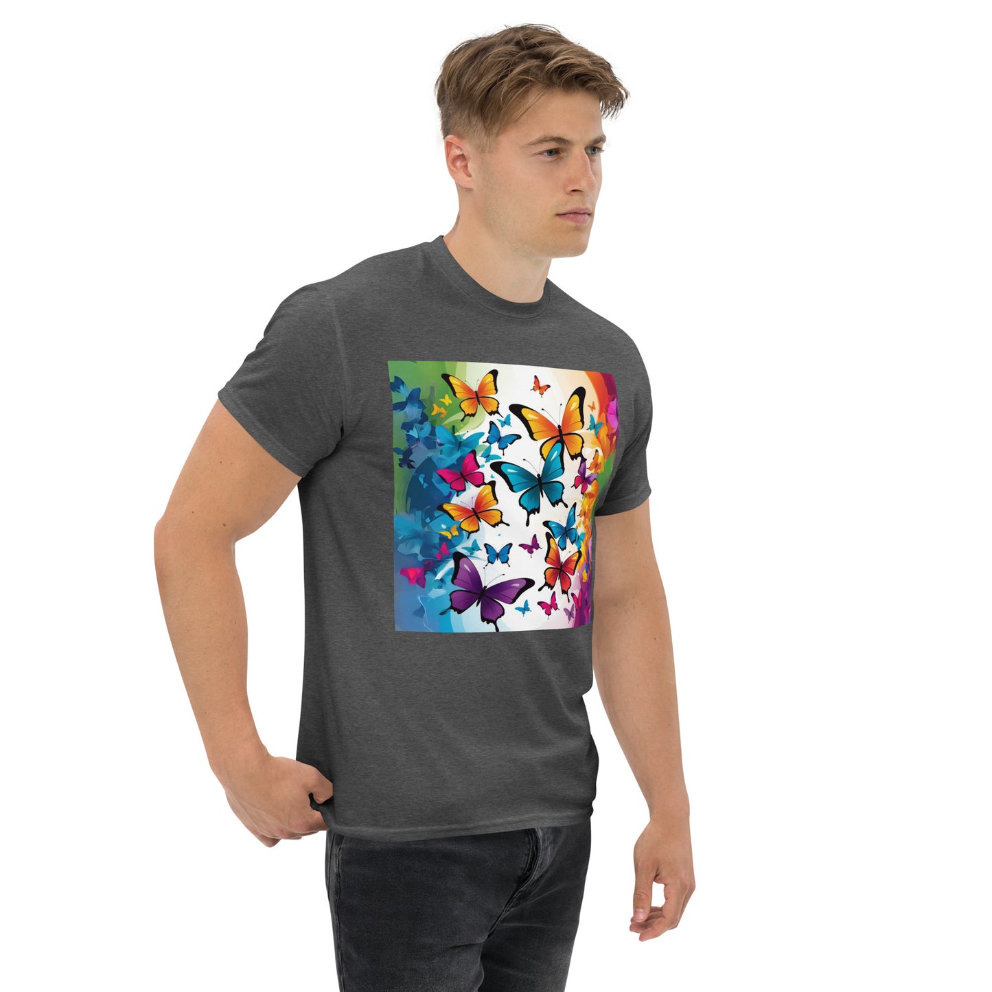 Colorful Butterfly Print Men's Tee - 100% Cotton