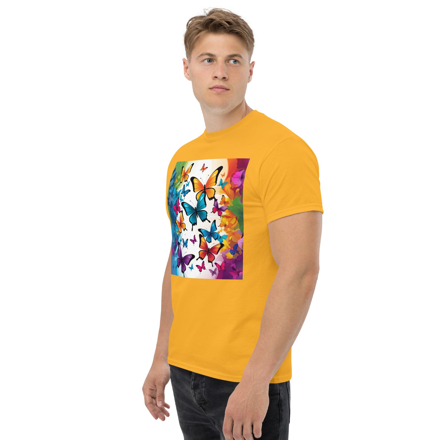 Colorful Butterfly Print Men's Tee - 100% Cotton