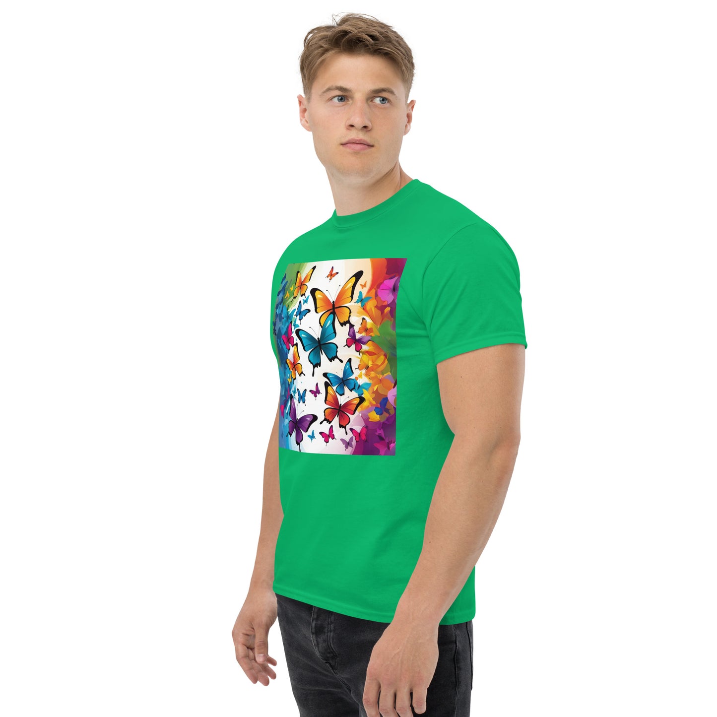 Colorful Butterfly Print Men's Tee - 100% Cotton