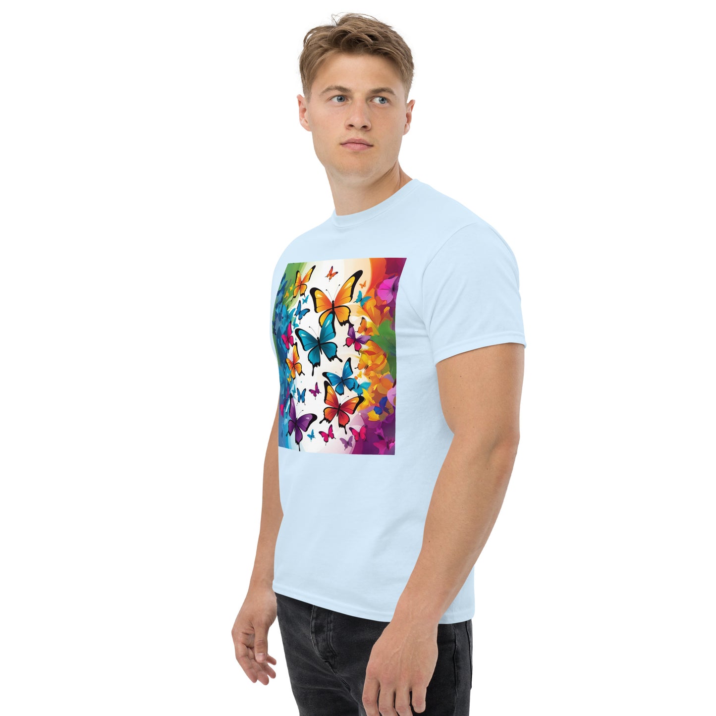 Colorful Butterfly Print Men's Tee - 100% Cotton