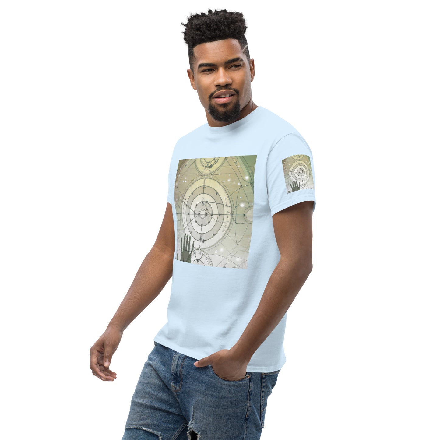 Urban Elegance: Men's Classic Tee with Abstract Balance Print