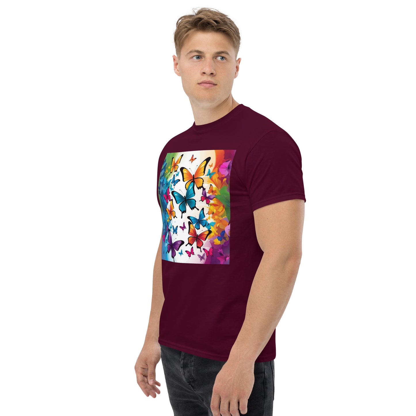 Colorful Butterfly Print Men's Tee - 100% Cotton