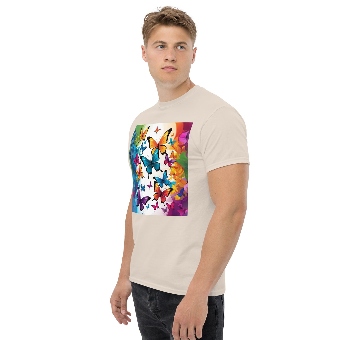 Colorful Butterfly Print Men's Tee - 100% Cotton