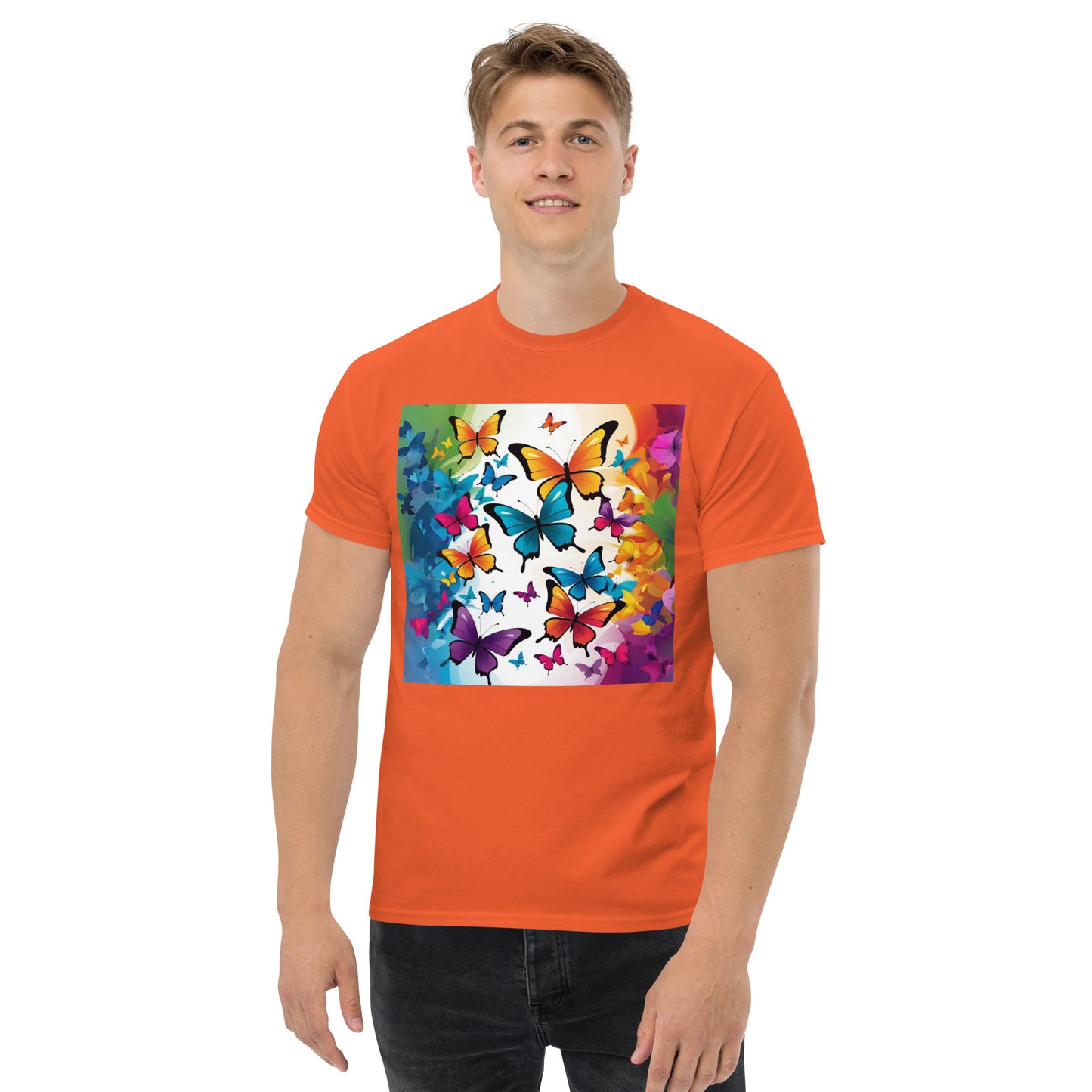 Colorful Butterfly Print Men's Tee - 100% Cotton