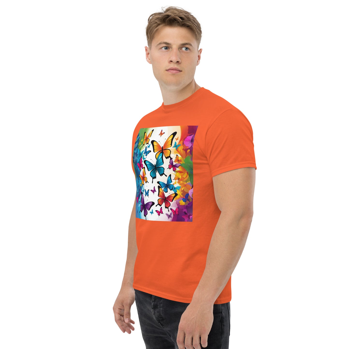 Colorful Butterfly Print Men's Tee - 100% Cotton