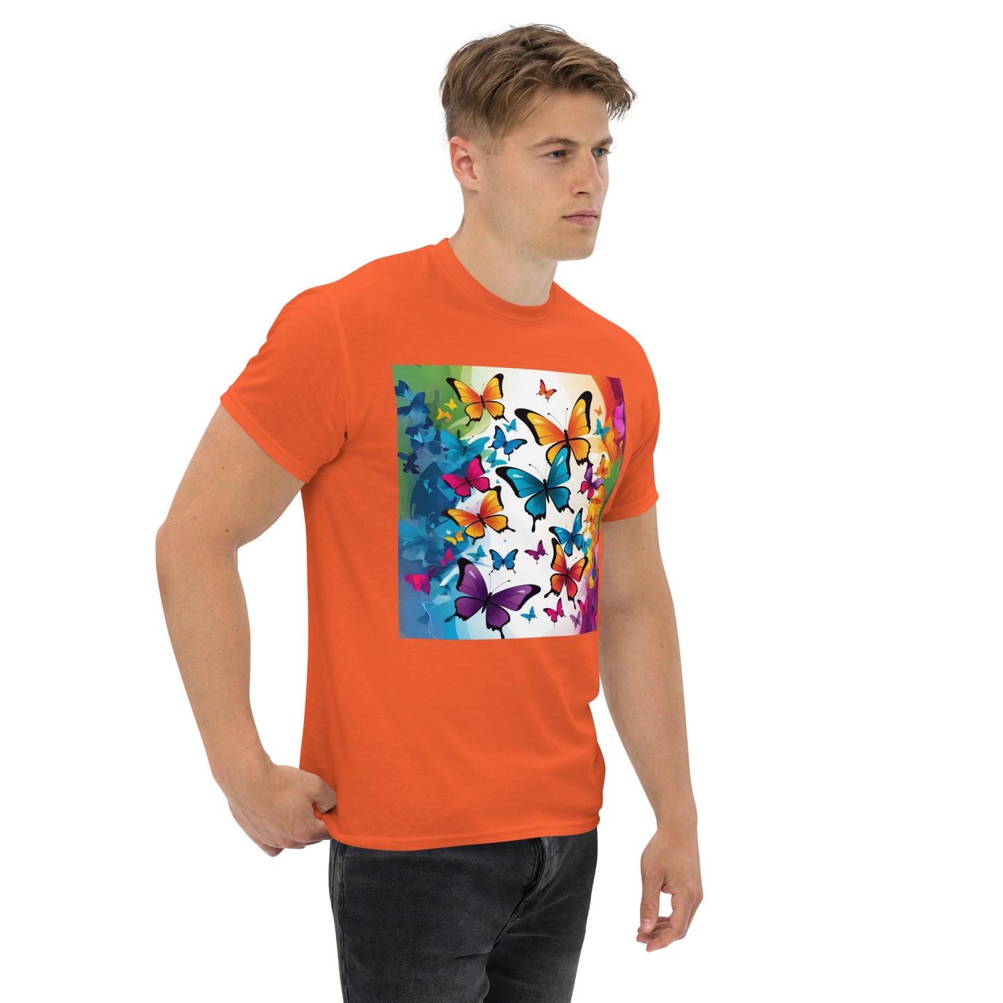 Colorful Butterfly Print Men's Tee - 100% Cotton