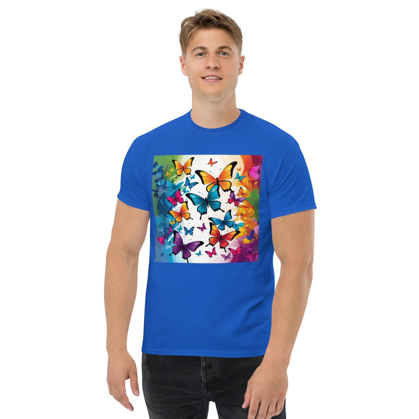 Colorful Butterfly Print Men's Tee - 100% Cotton