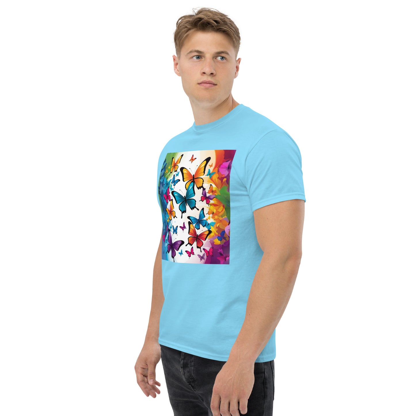 Colorful Butterfly Print Men's Tee - 100% Cotton