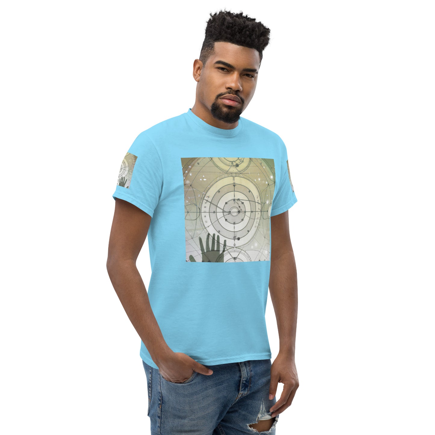 Urban Elegance: Men's Classic Tee with Abstract Balance Print