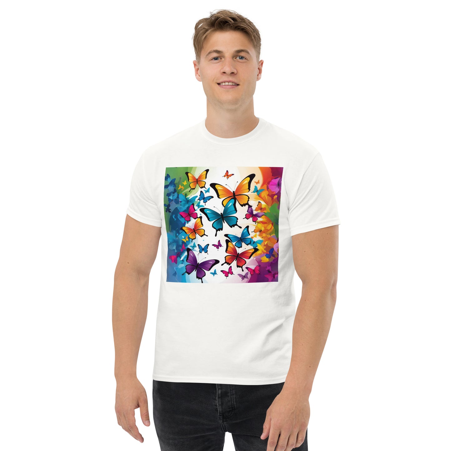 Colorful Butterfly Print Men's Tee - 100% Cotton