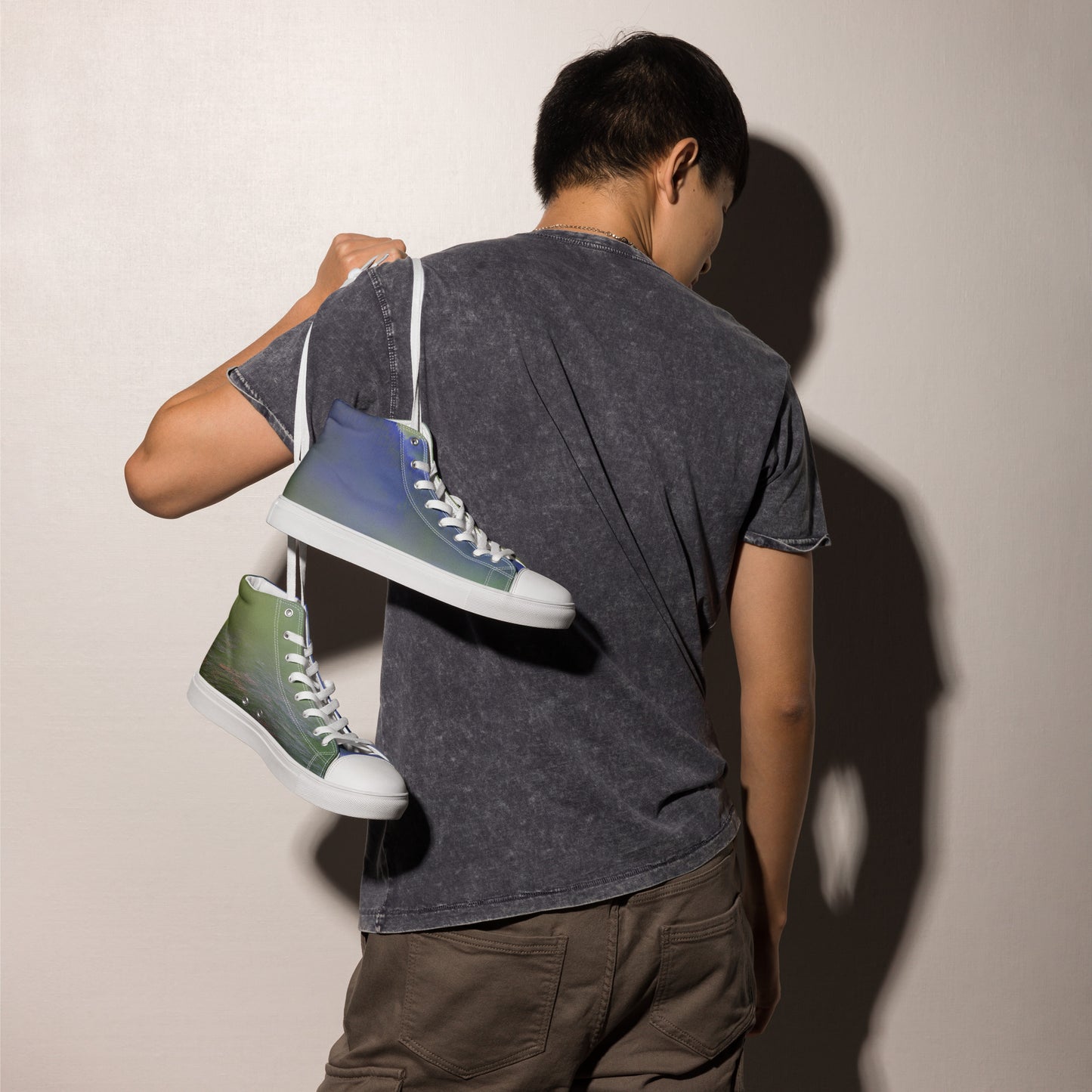 Elevate Your Style with Our Teal Abstract Men's High Top Shoes - Shop Now!