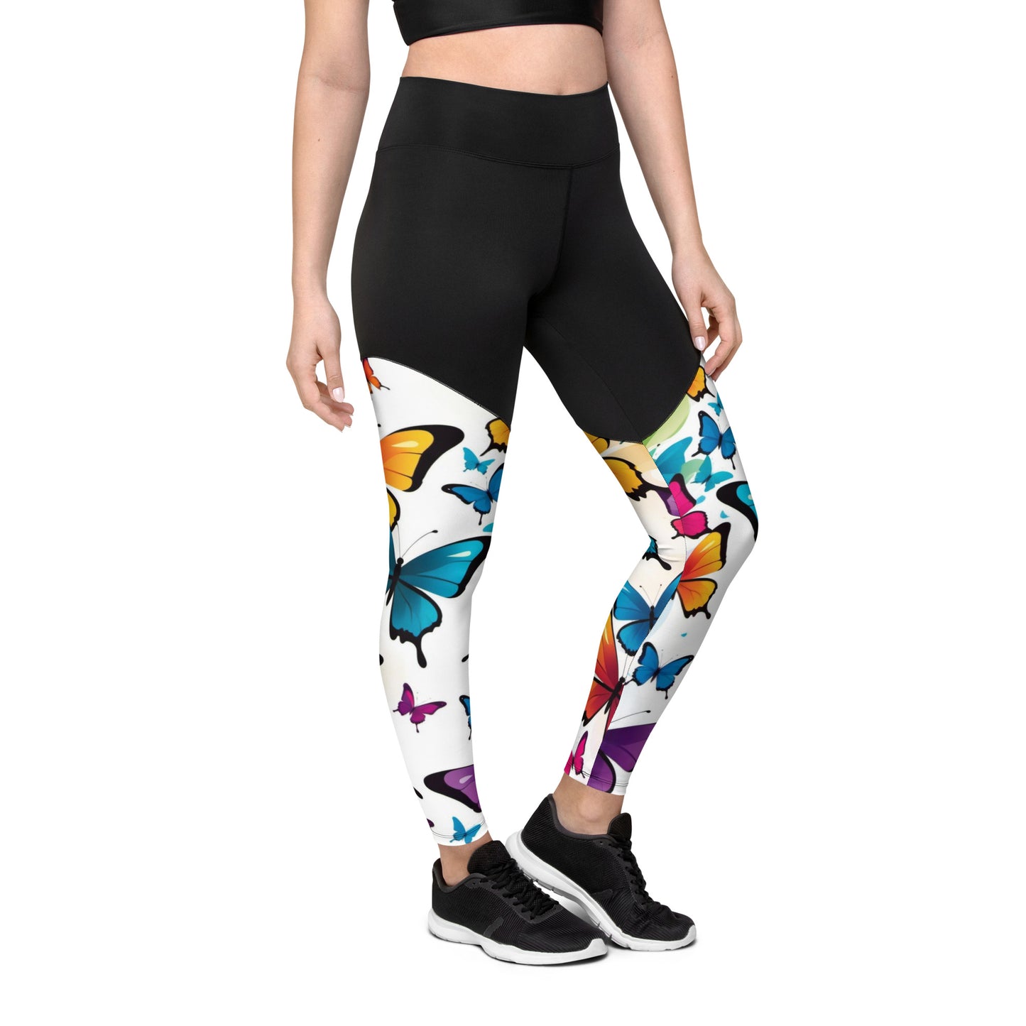 Vibrant Energy: Colorful Butterfly Pattern Sports Leggings