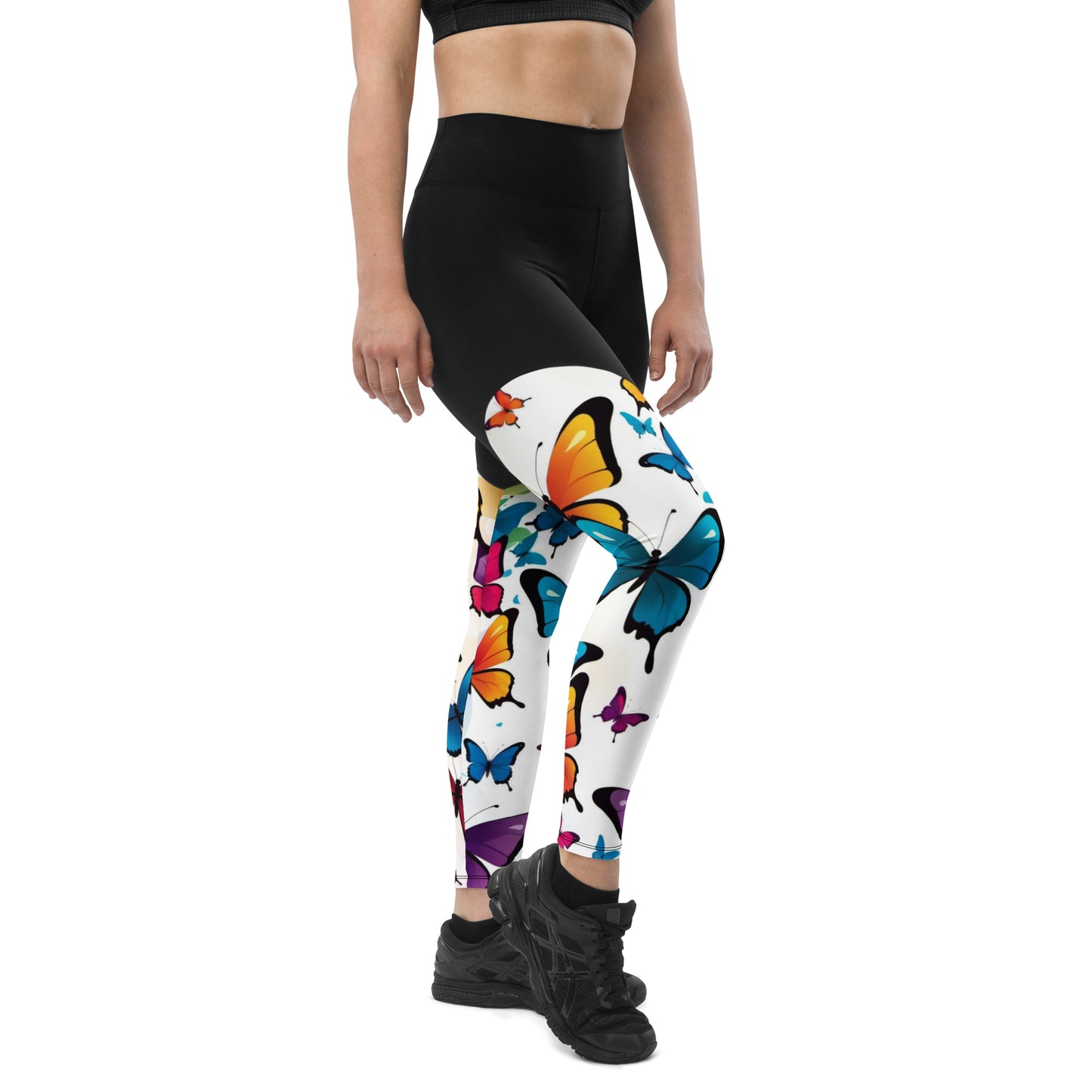 Vibrant Energy: Colorful Butterfly Pattern Sports Leggings