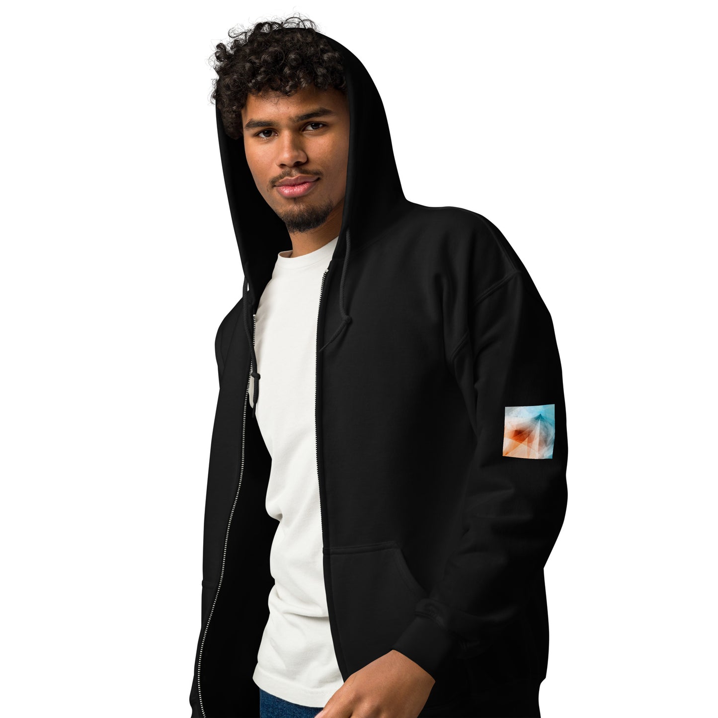 Embrace Style & Comfort: Peach Fuzz & Blue Zip Unisex Hoodie