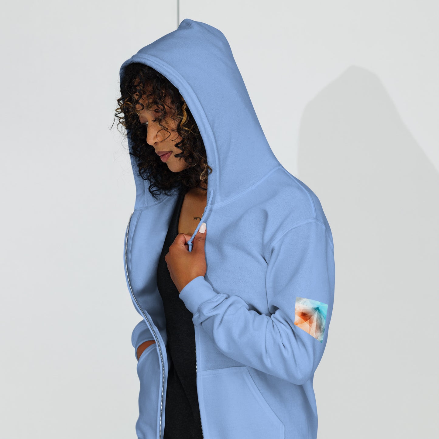 Embrace Style & Comfort: Peach Fuzz & Blue Zip Unisex Hoodie