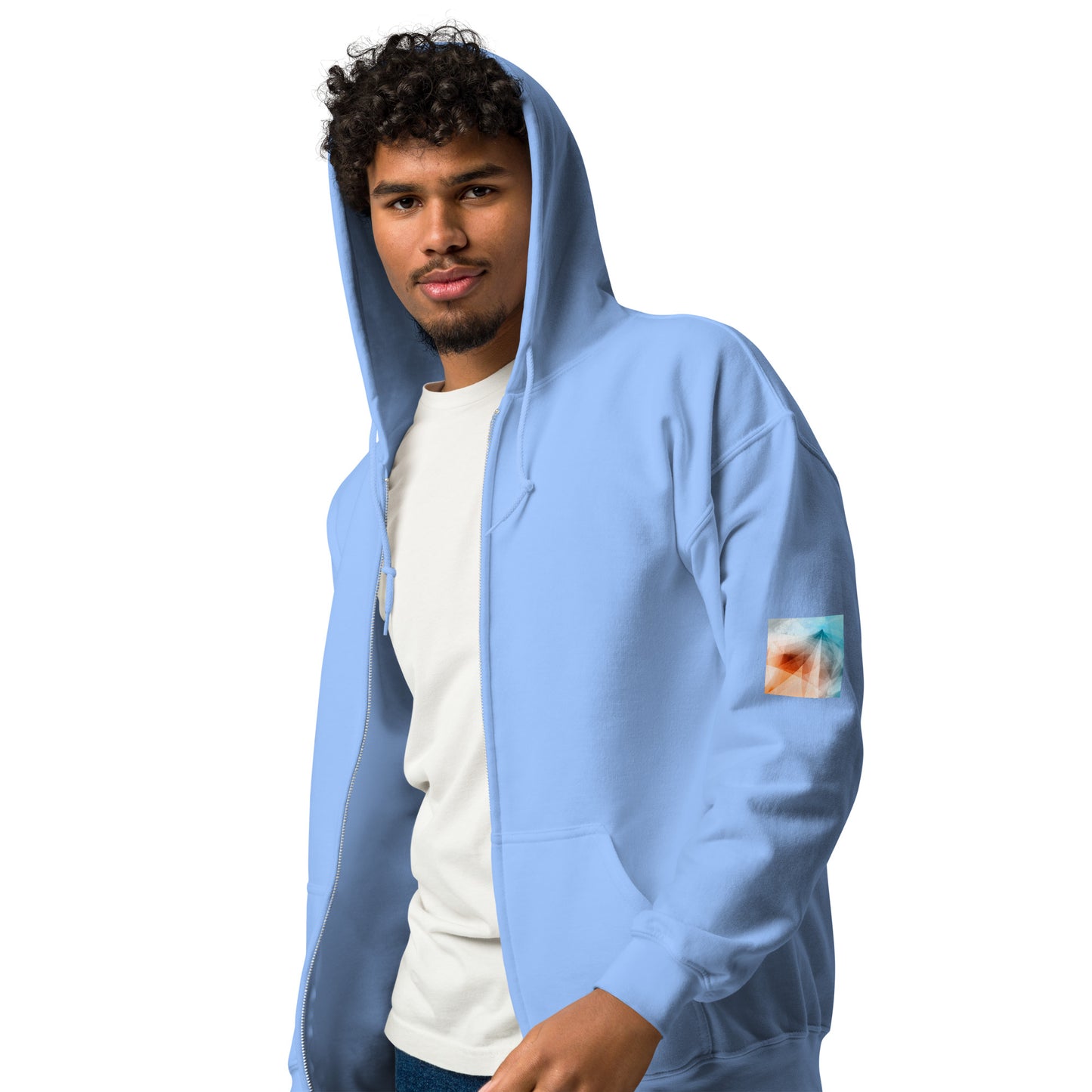 Embrace Style & Comfort: Peach Fuzz & Blue Zip Unisex Hoodie