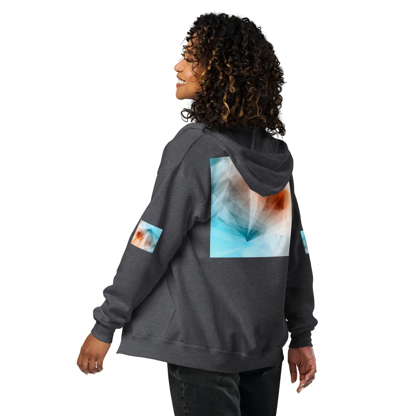 Embrace Style & Comfort: Peach Fuzz & Blue Zip Unisex Hoodie