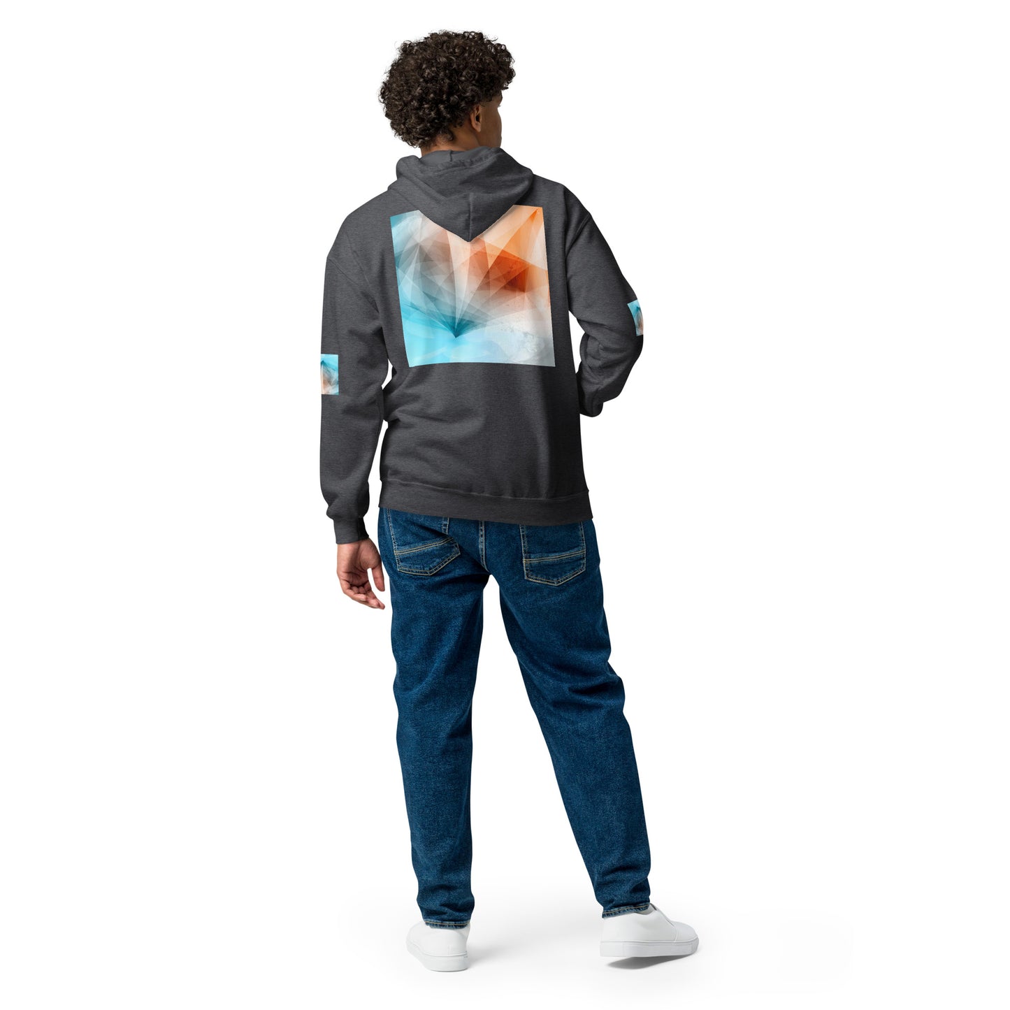 Embrace Style & Comfort: Peach Fuzz & Blue Zip Unisex Hoodie