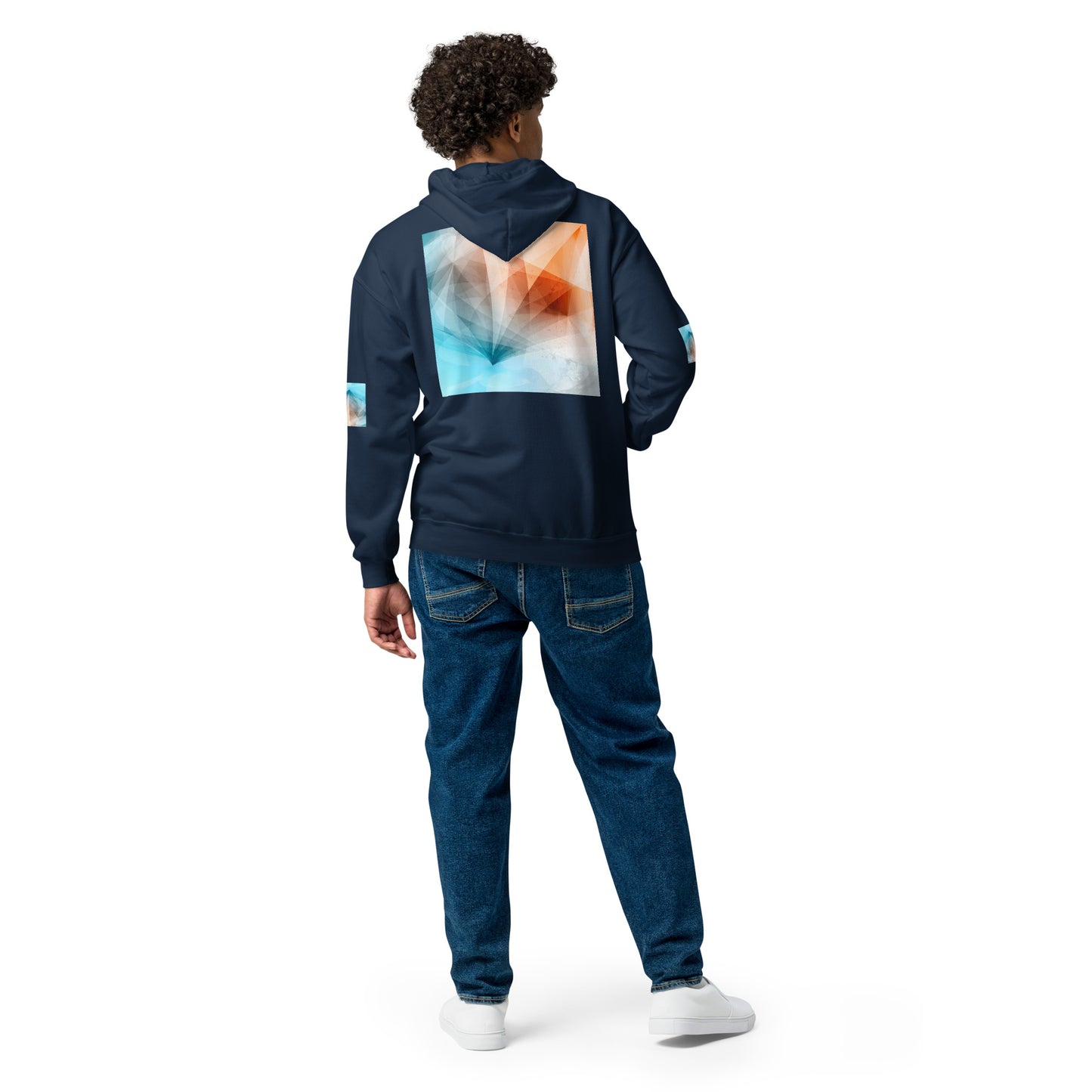 Embrace Style & Comfort: Peach Fuzz & Blue Zip Unisex Hoodie