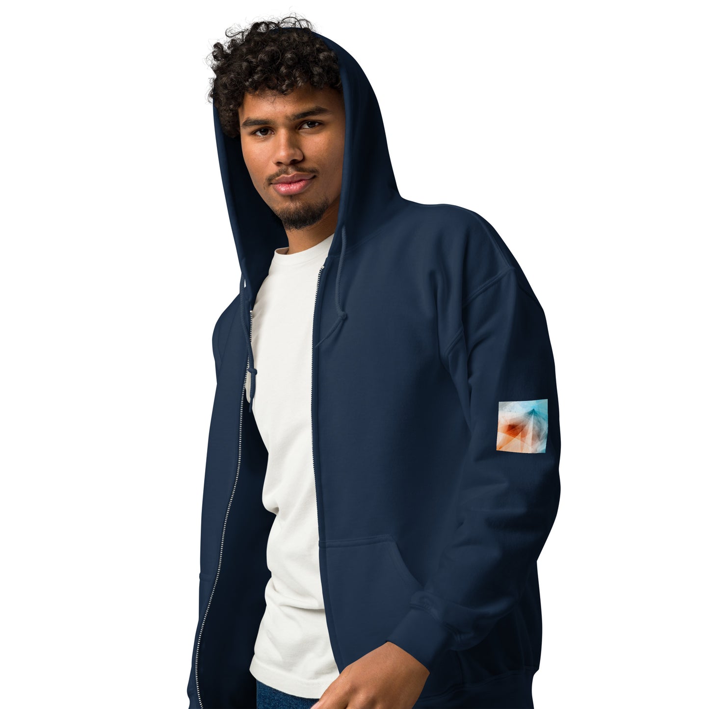 Embrace Style & Comfort: Peach Fuzz & Blue Zip Unisex Hoodie