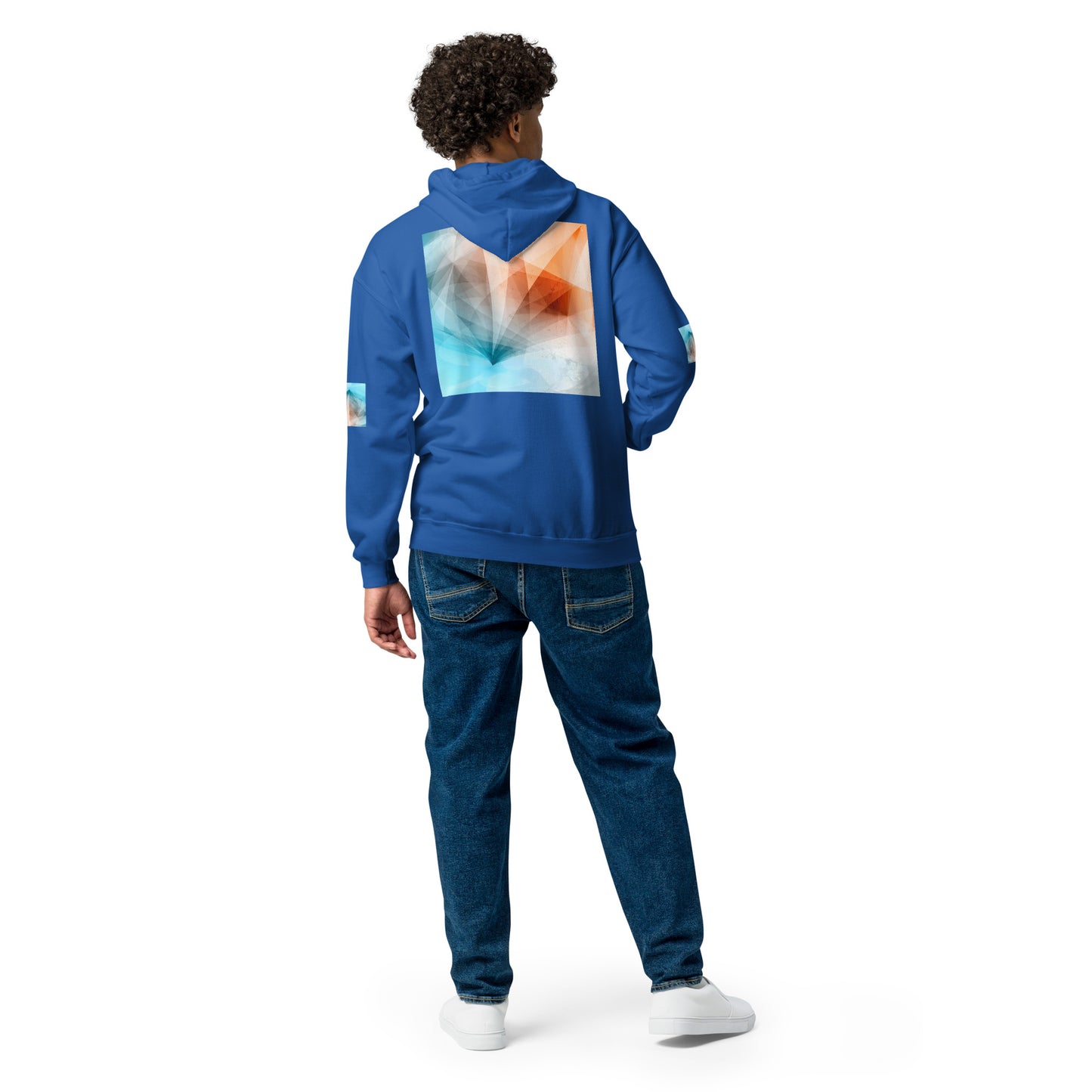 Embrace Style & Comfort: Peach Fuzz & Blue Zip Unisex Hoodie