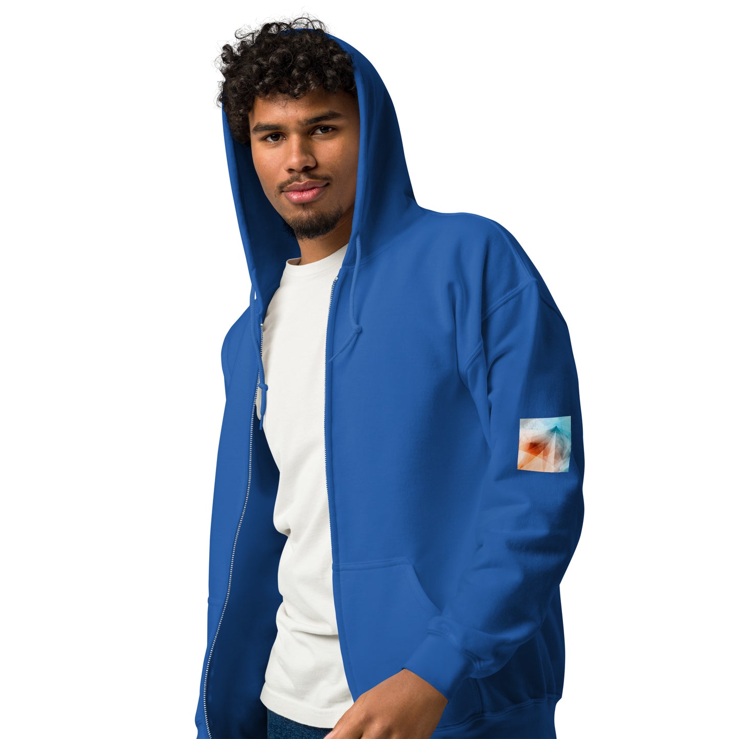 Embrace Style & Comfort: Peach Fuzz & Blue Zip Unisex Hoodie