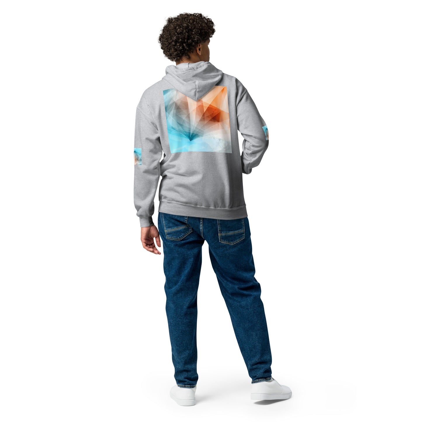 Embrace Style & Comfort: Peach Fuzz & Blue Zip Unisex Hoodie