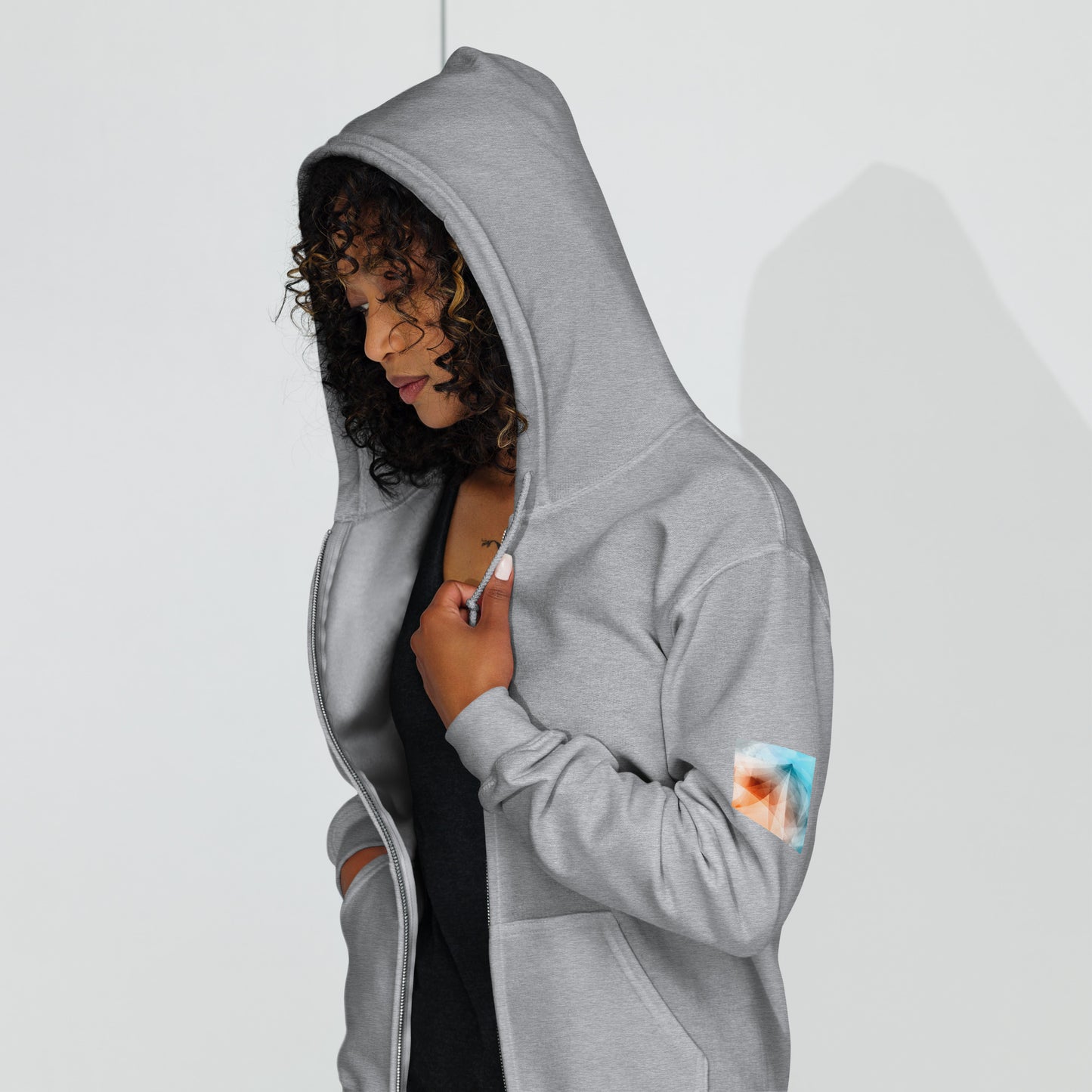 Embrace Style & Comfort: Peach Fuzz & Blue Zip Unisex Hoodie