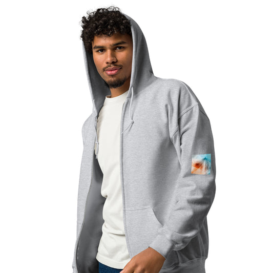 Embrace Style & Comfort: Peach Fuzz & Blue Zip Unisex Hoodie