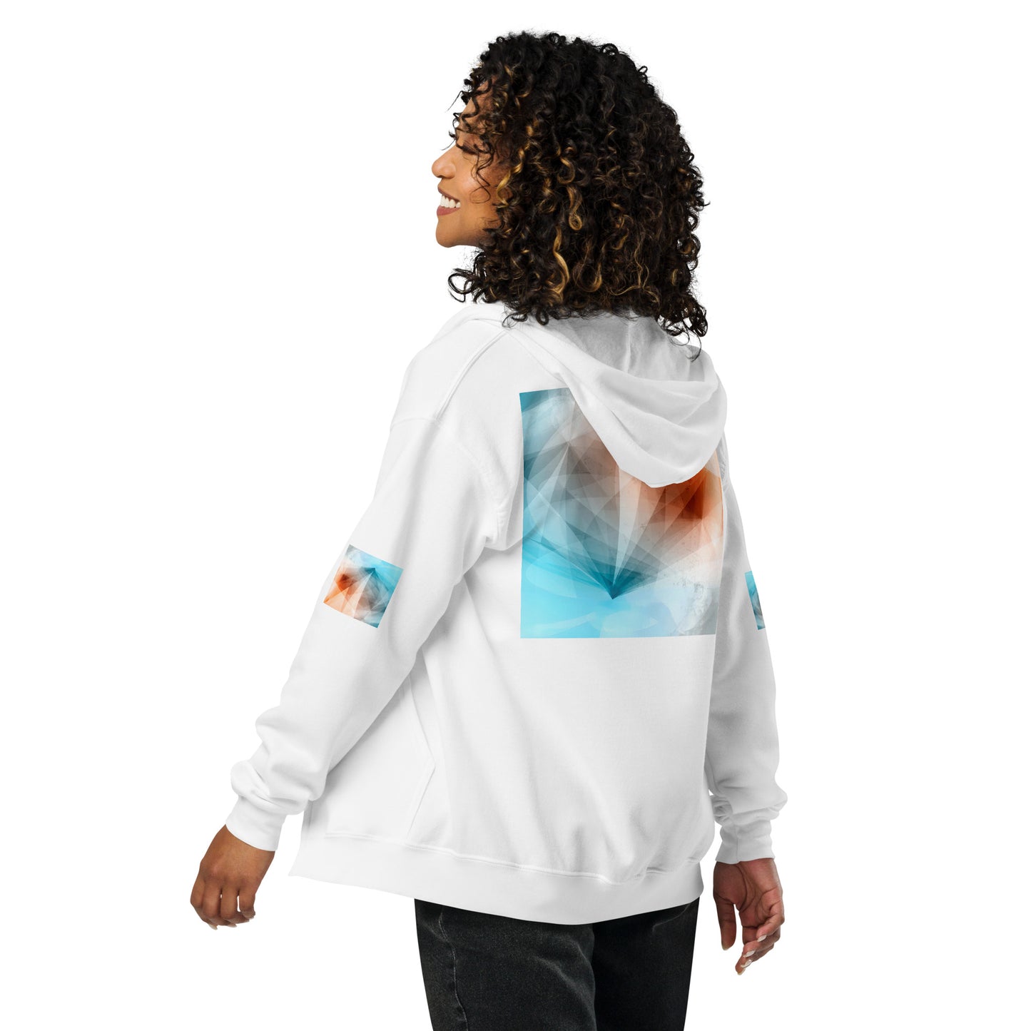 Embrace Style & Comfort: Peach Fuzz & Blue Zip Unisex Hoodie