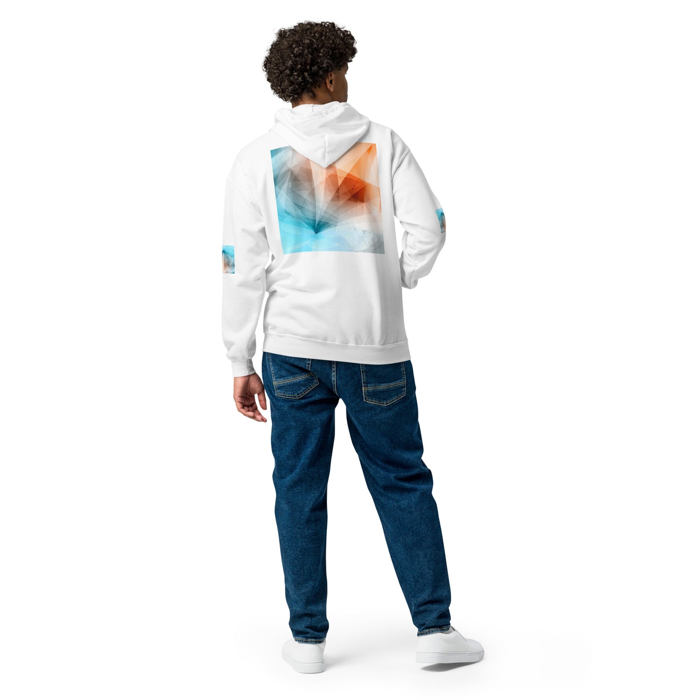 Embrace Style & Comfort: Peach Fuzz & Blue Zip Unisex Hoodie