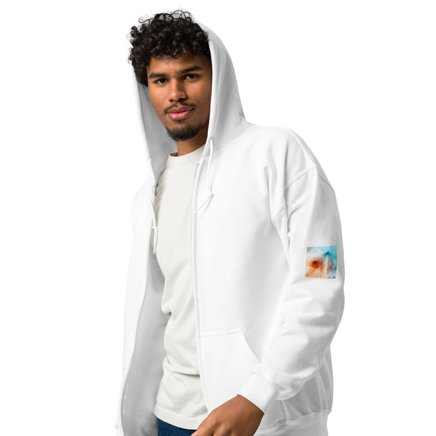 Embrace Style & Comfort: Peach Fuzz & Blue Zip Unisex Hoodie