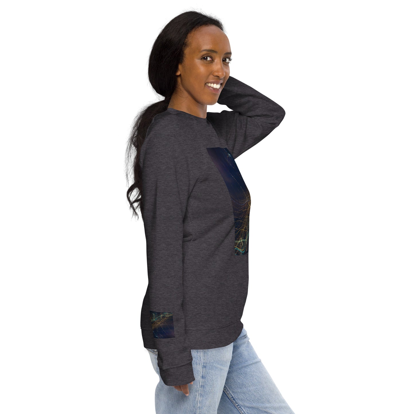 Eco-Chic Unisex Raglan Sweatshirt with Abstract Design - Shop Now!