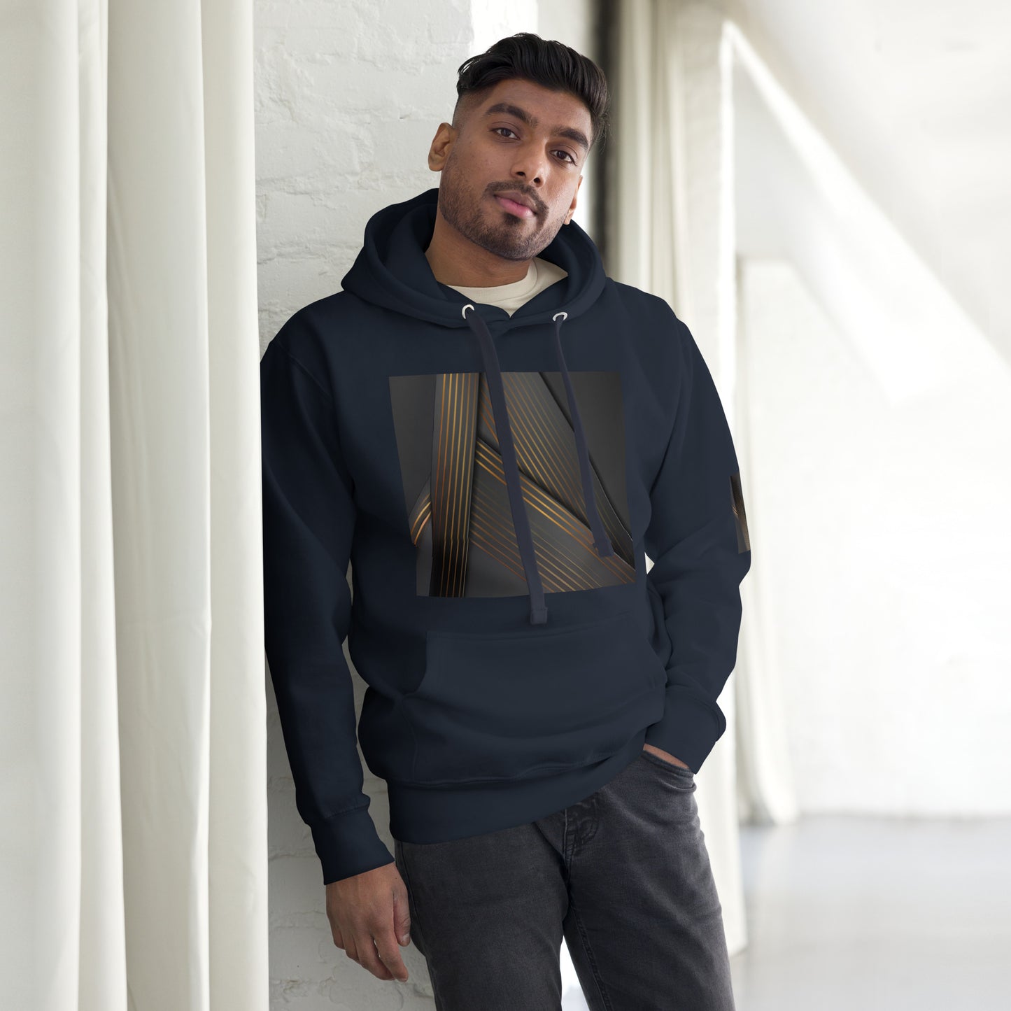 Elevate Your Style with Our Unisex Hoodie - Black & Gold Triangle Print