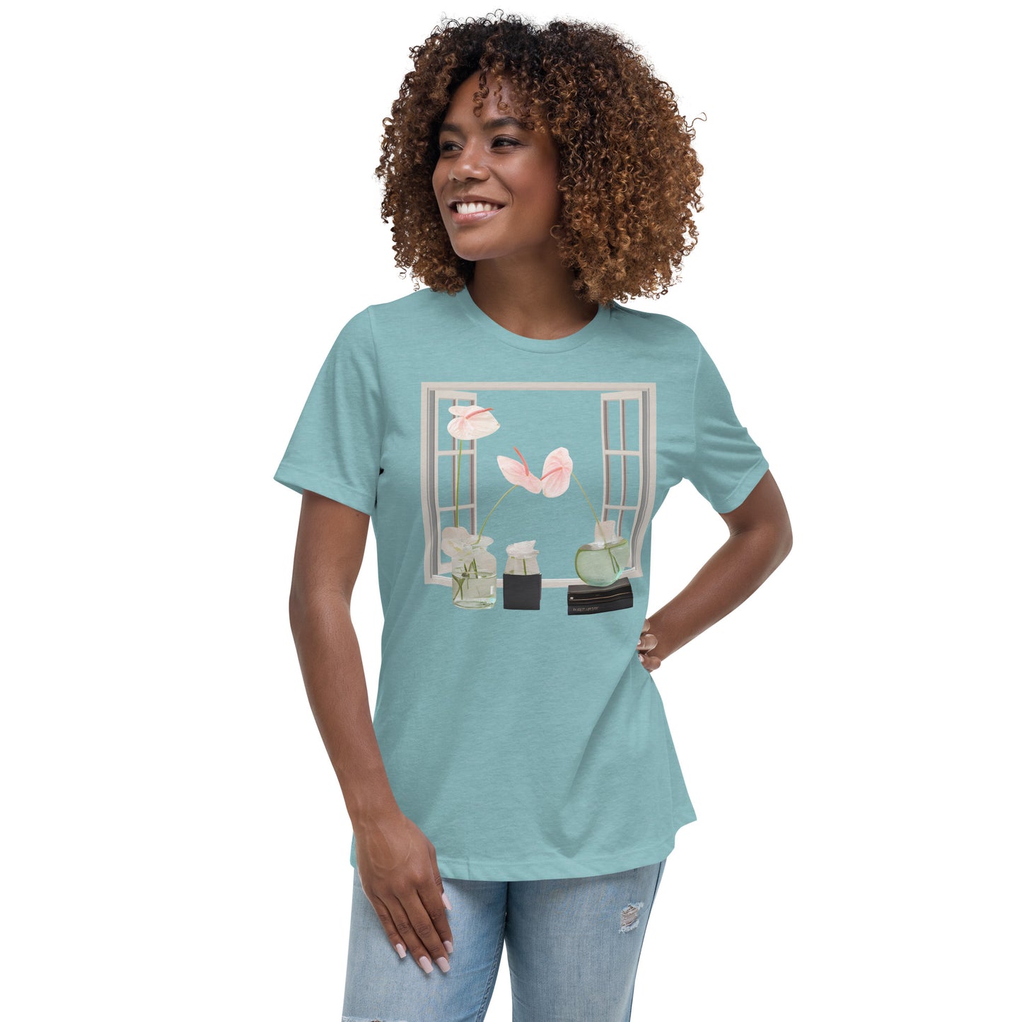 Floral Open Window Print Women's Relaxed T-Shirt - Perfect for Every Day