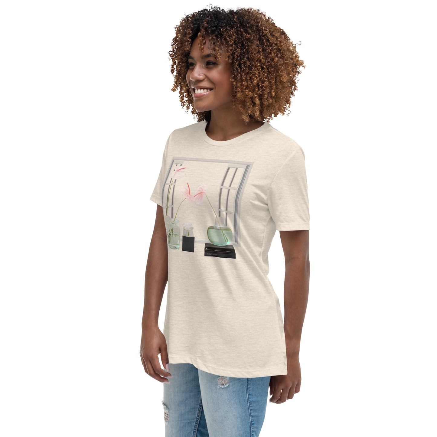 Floral Open Window Print Women's Relaxed T-Shirt - Perfect for Every Day